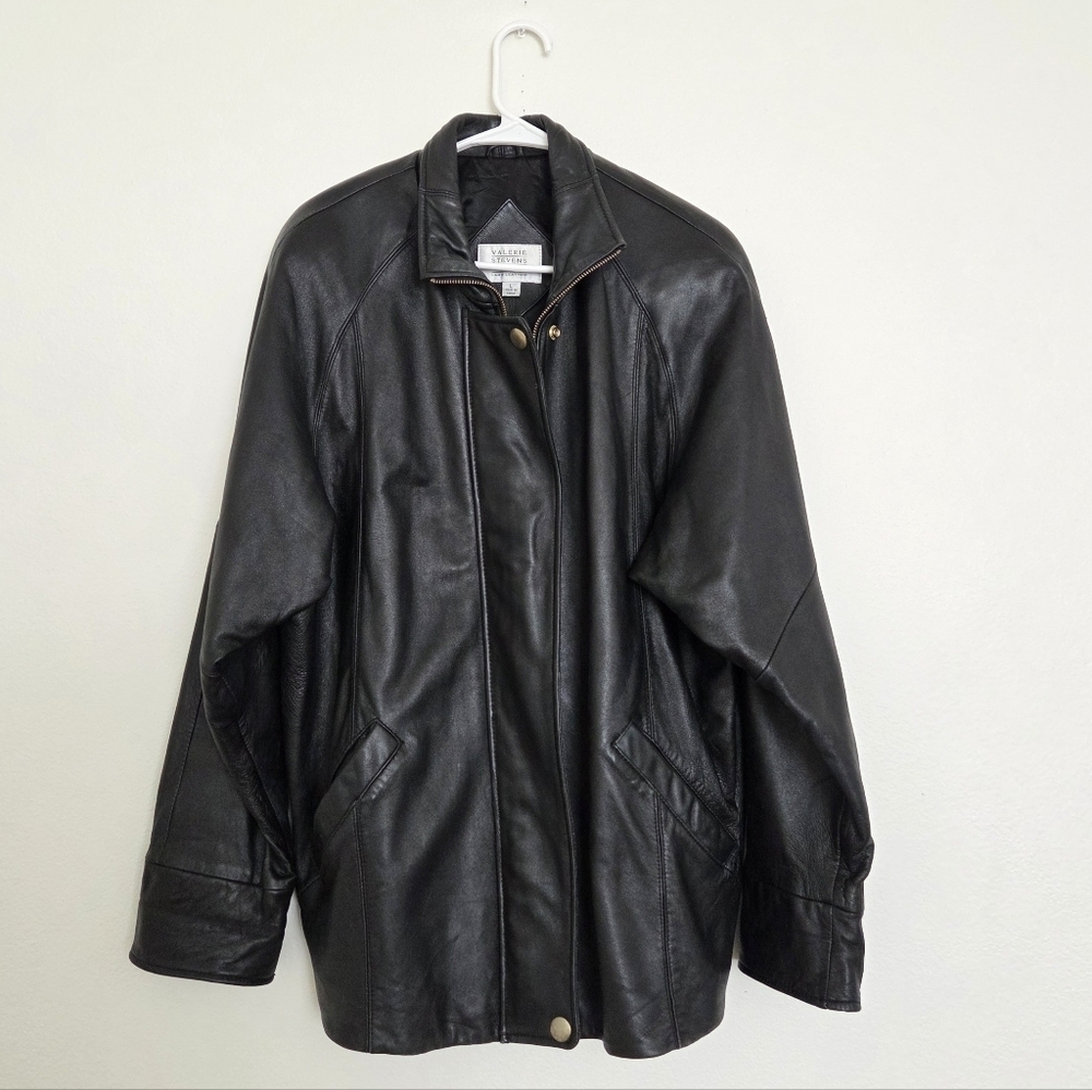 Valerie Stevens Classic Black Lamb Leather Jacket Size Large Petite